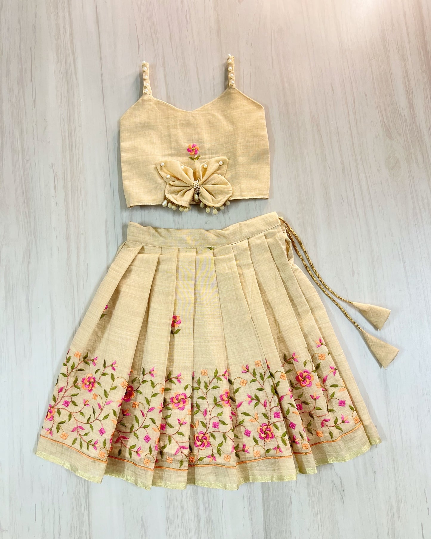 Creamy Bun Pearly Butterfly Cute Lehenga Set
