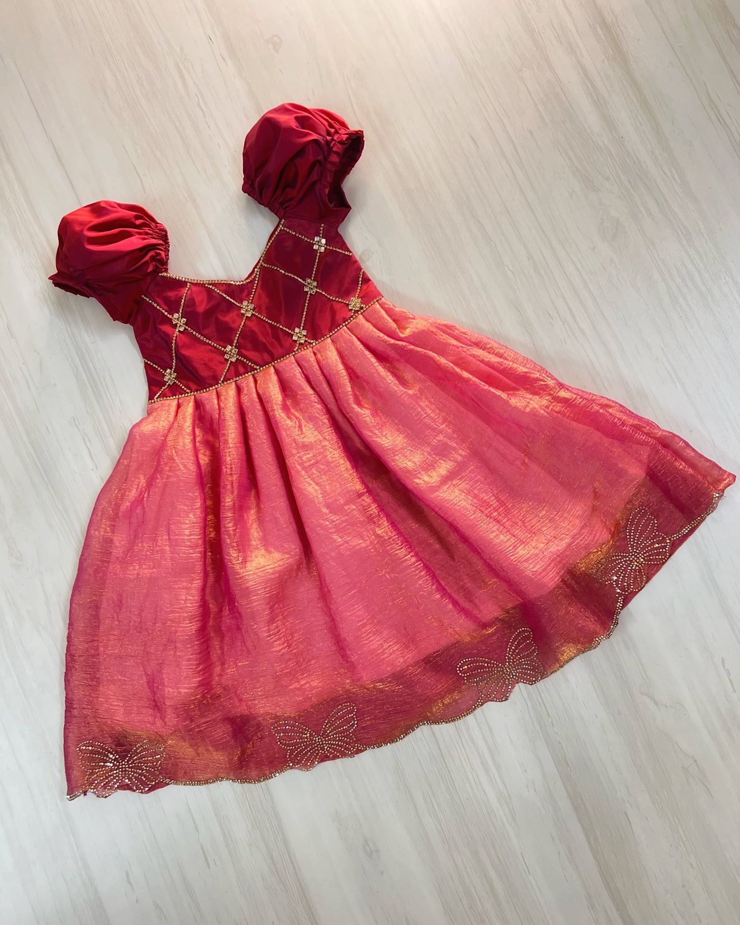 Ruby Gem With Soft Pink Criss Cross Silk Gown