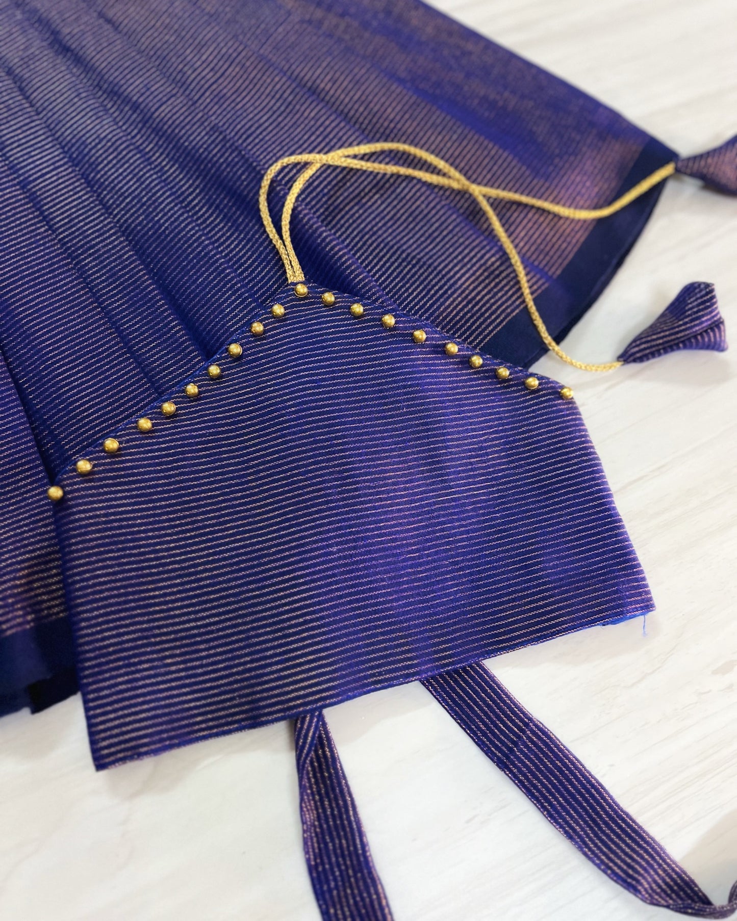 Neat Navy Striped Halter Neck Silk Lehenga Set | The Silkberry