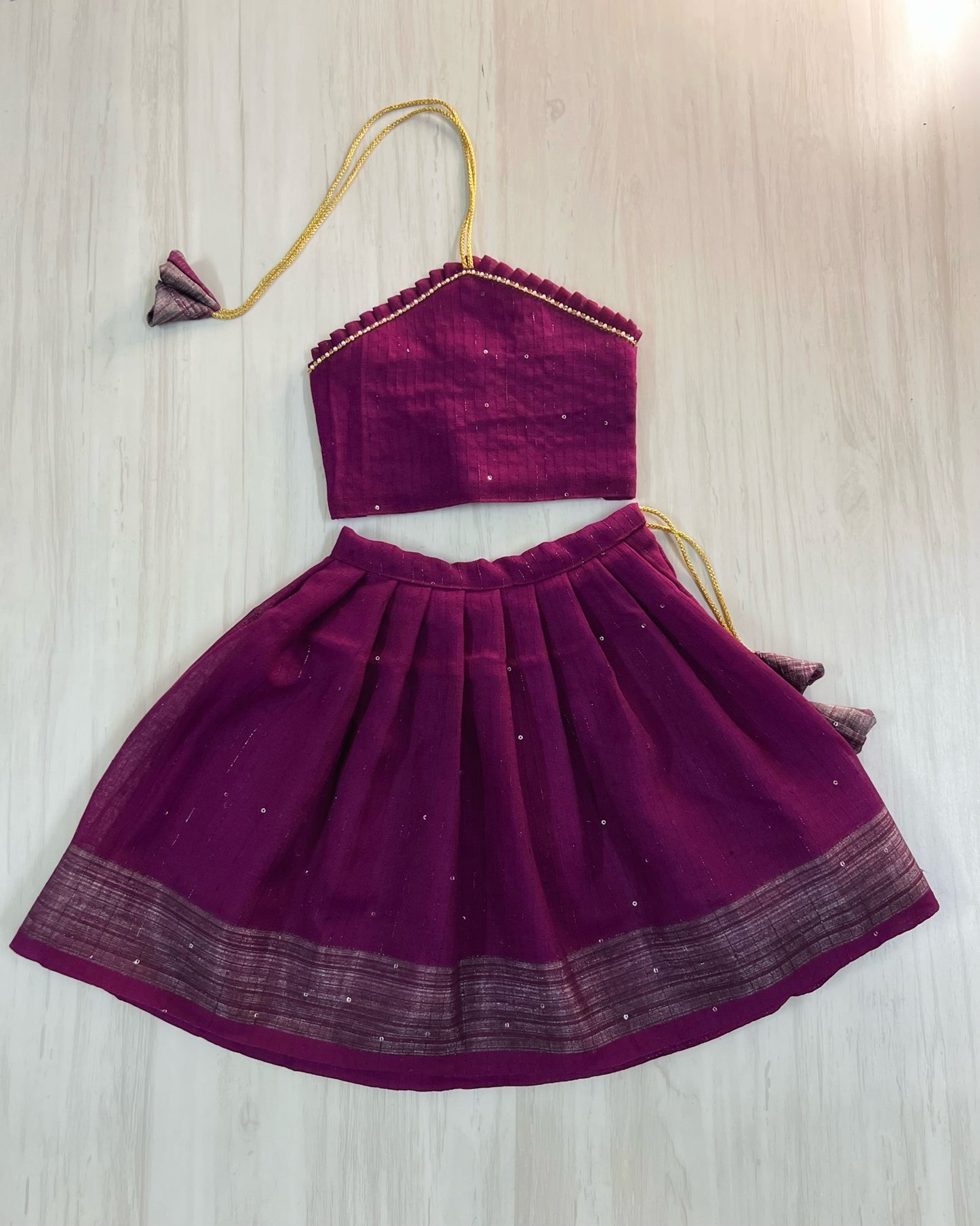 Plum Jam Sparkly Halter Neck Silk Lehenga Set | The Silkberry