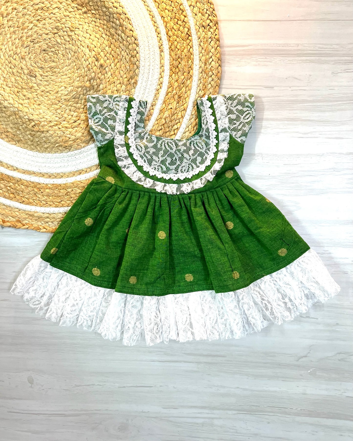 Christmas Vibes Green Lace Boho Style Frock