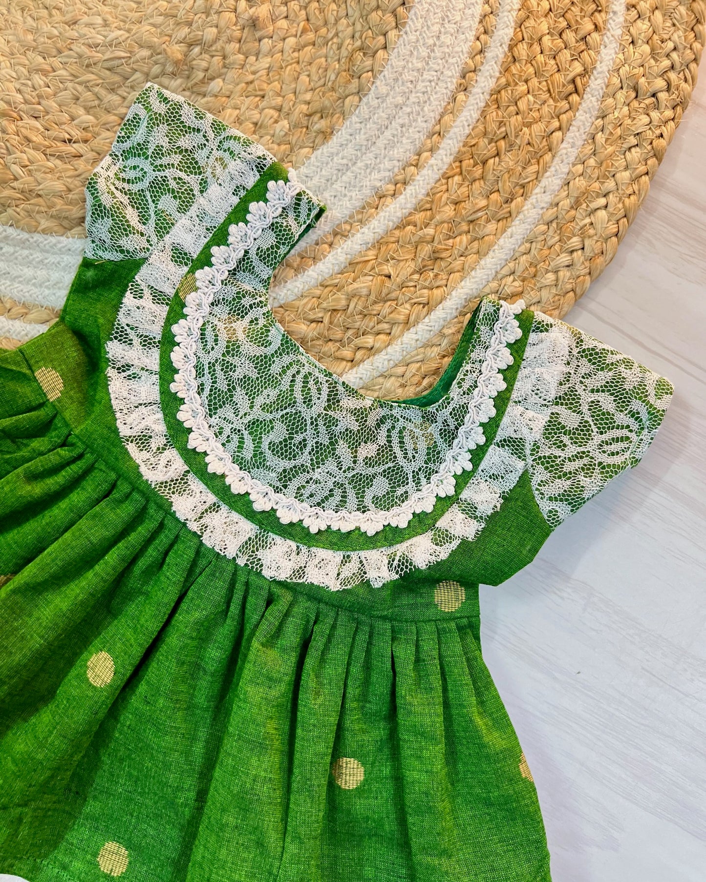 Christmas Vibes Green Lace Boho Style Frock
