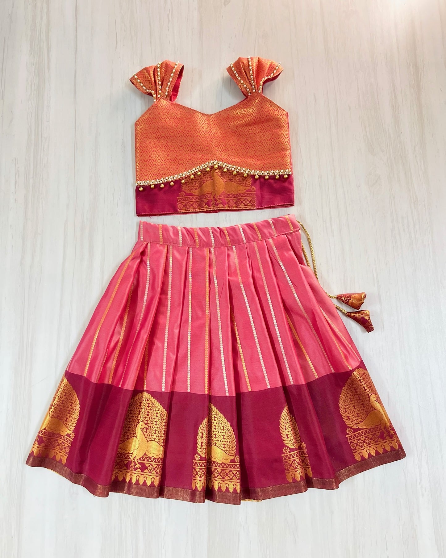 Peachy Sunshine Zari Embellished Cute Lehenga Set
