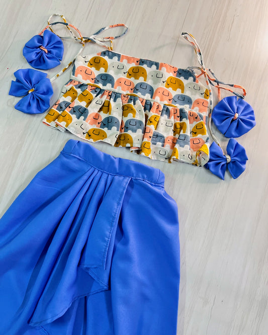 Sapphire Blue Half White Pure Cotton Fun Dhoti Skirt