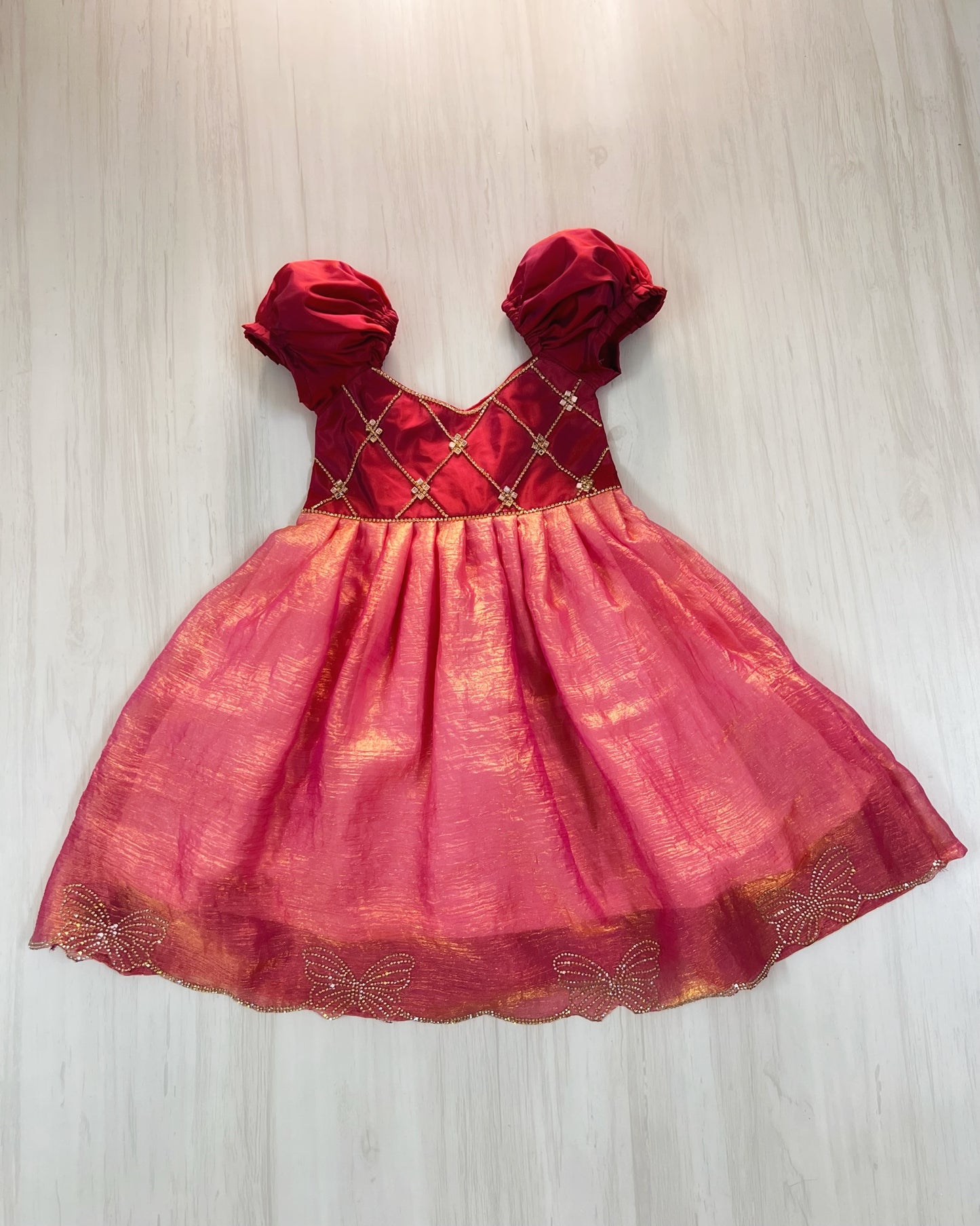Ruby Gem With Soft Pink Criss Cross Silk Gown