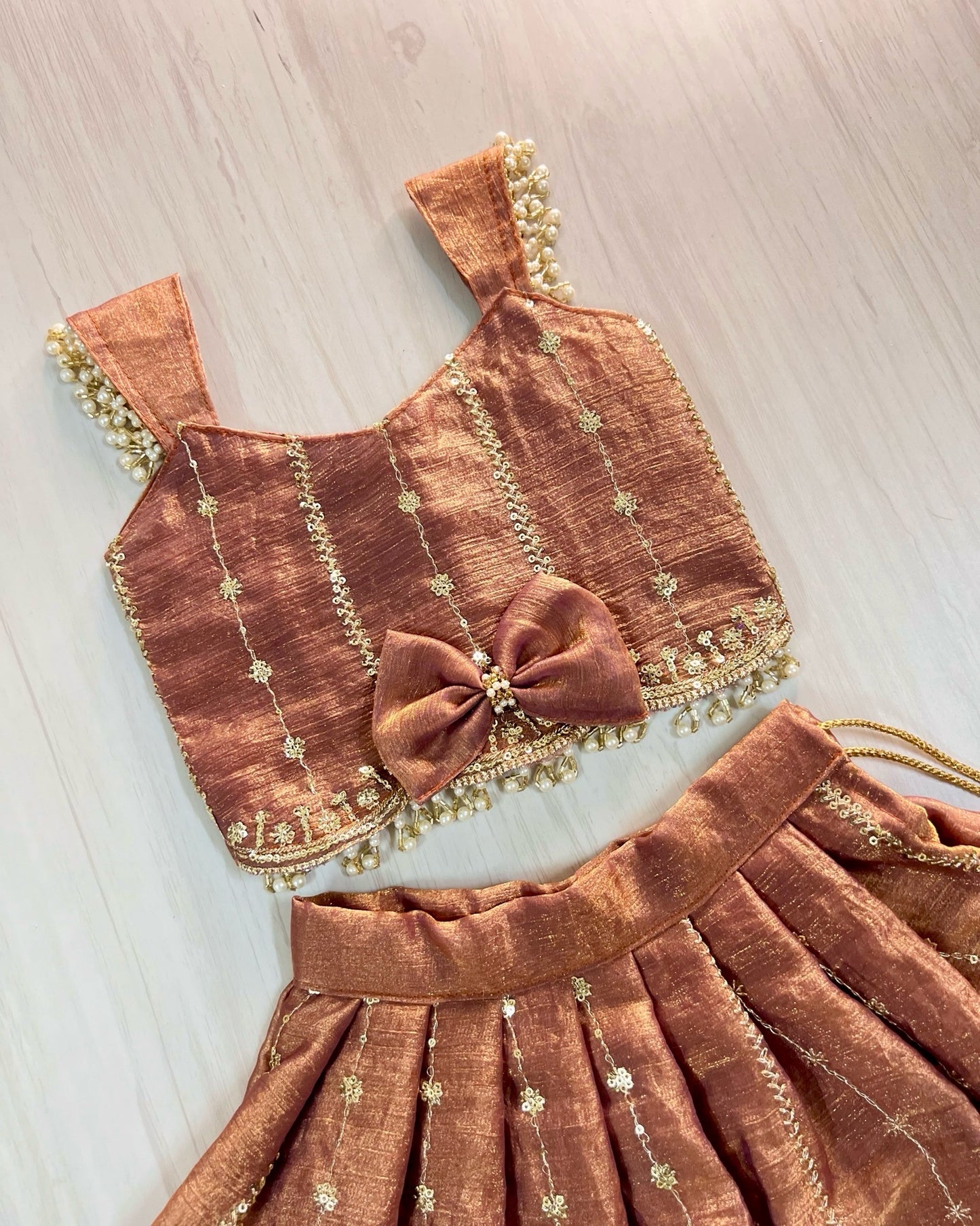 Saucy Chocolate Pearl Embellished Lehenga Set