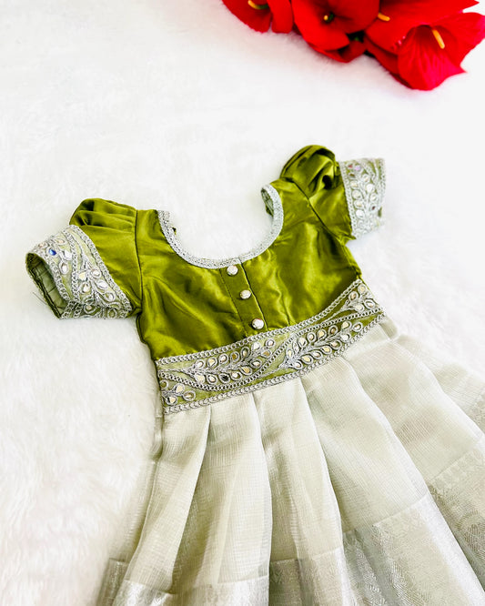 Olive Oasis: Silver Accented Anarkali