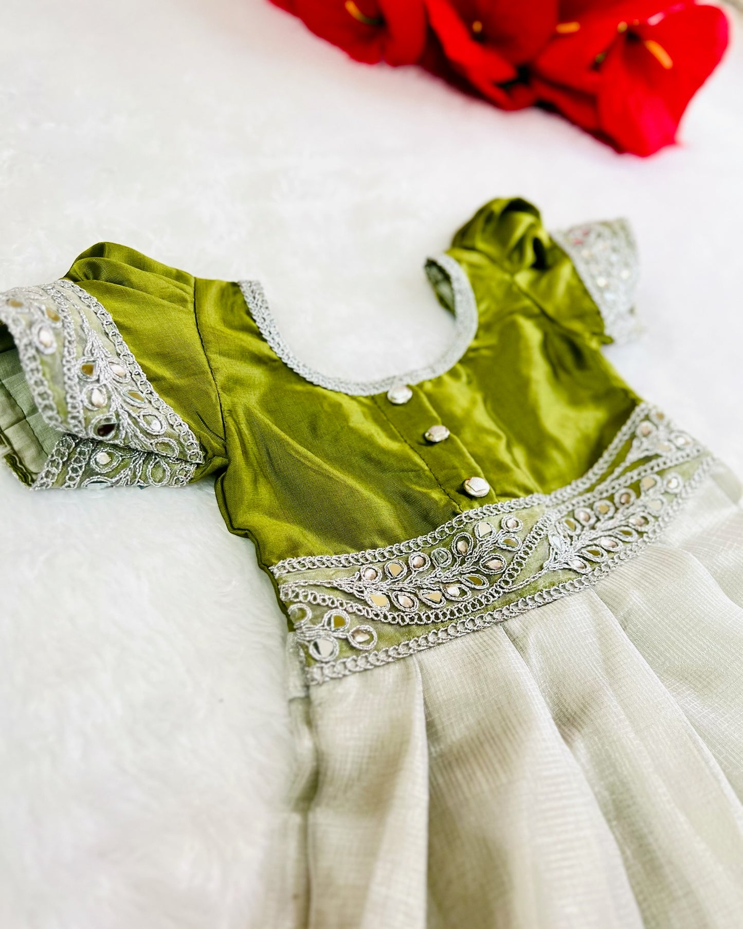 Olive Oasis: Silver Accented Anarkali