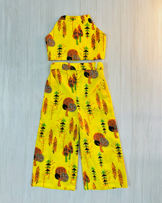 Bright Yellow Halter Neck Soft Cotton Palazzo Set