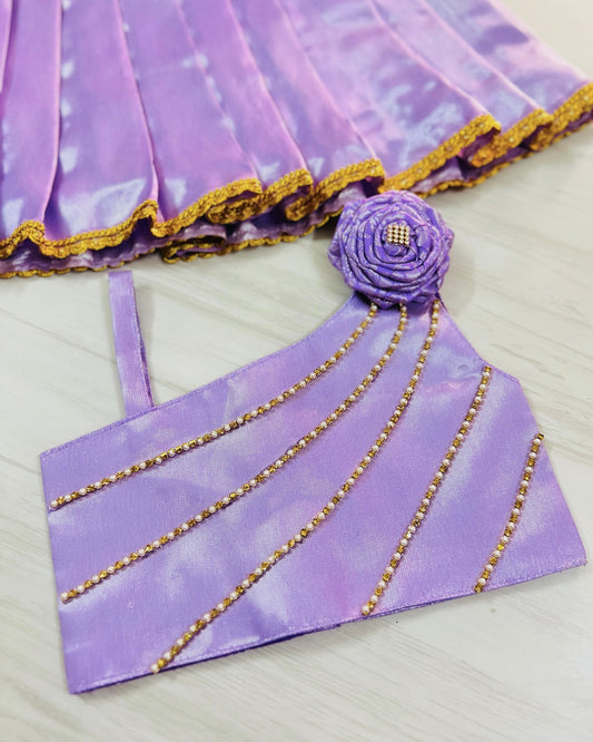 Dreamy Lavender One Side Floral Shimmery Lehenga Set | The Silkberry
