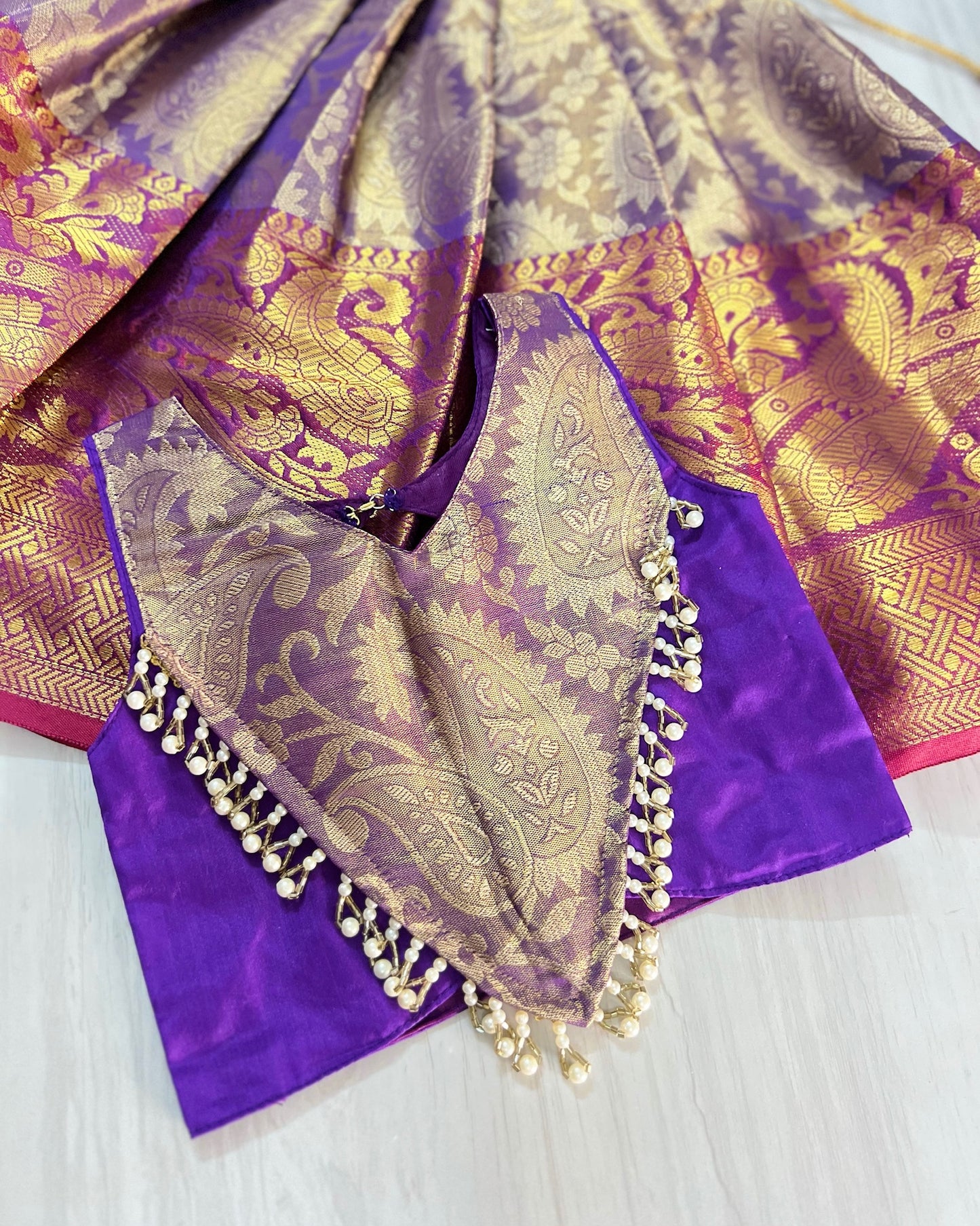 Purple Sky Modern Back Pearl Embellished Lehenga Set