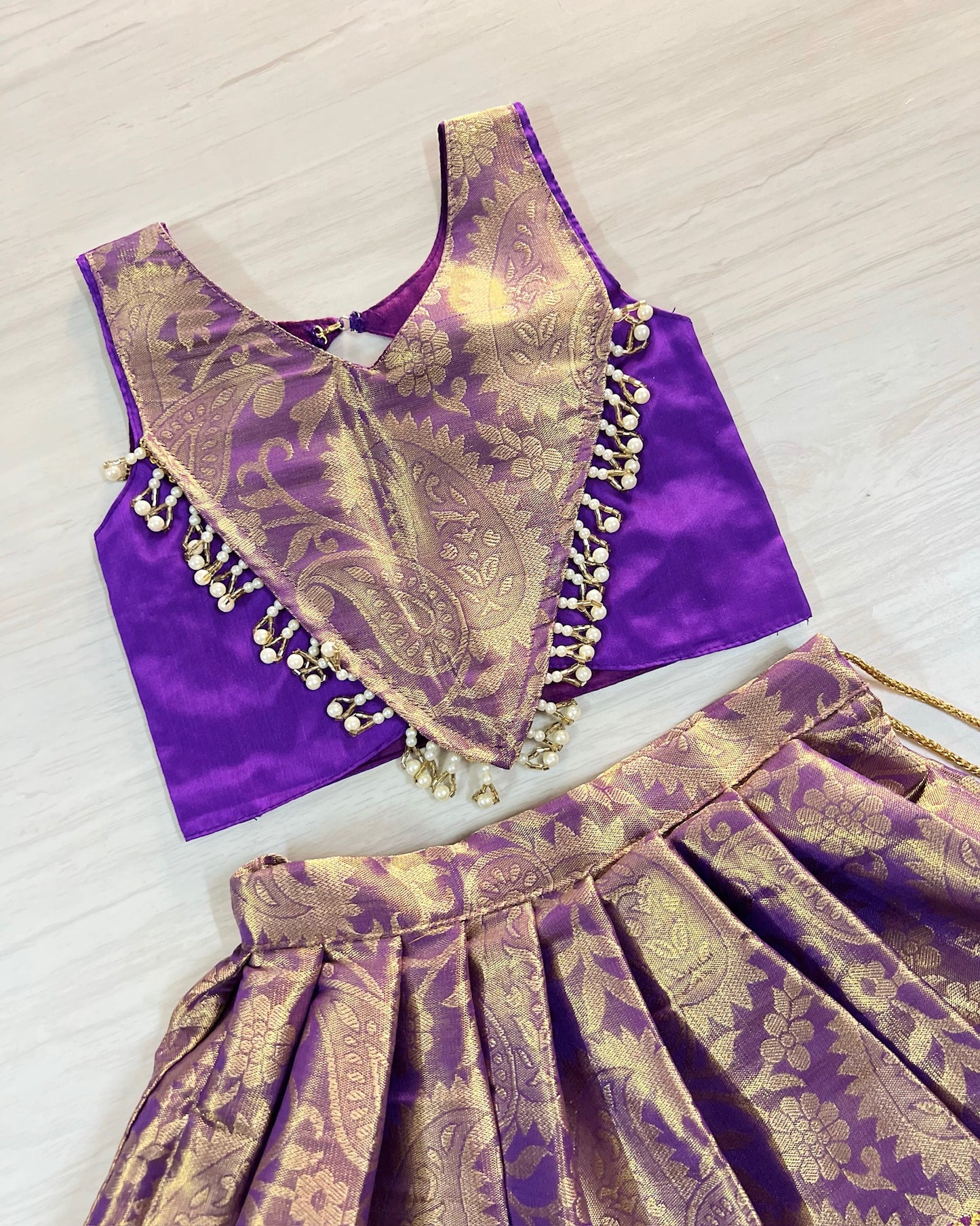 Purple Sky Modern Back Pearl Embellished Lehenga Set