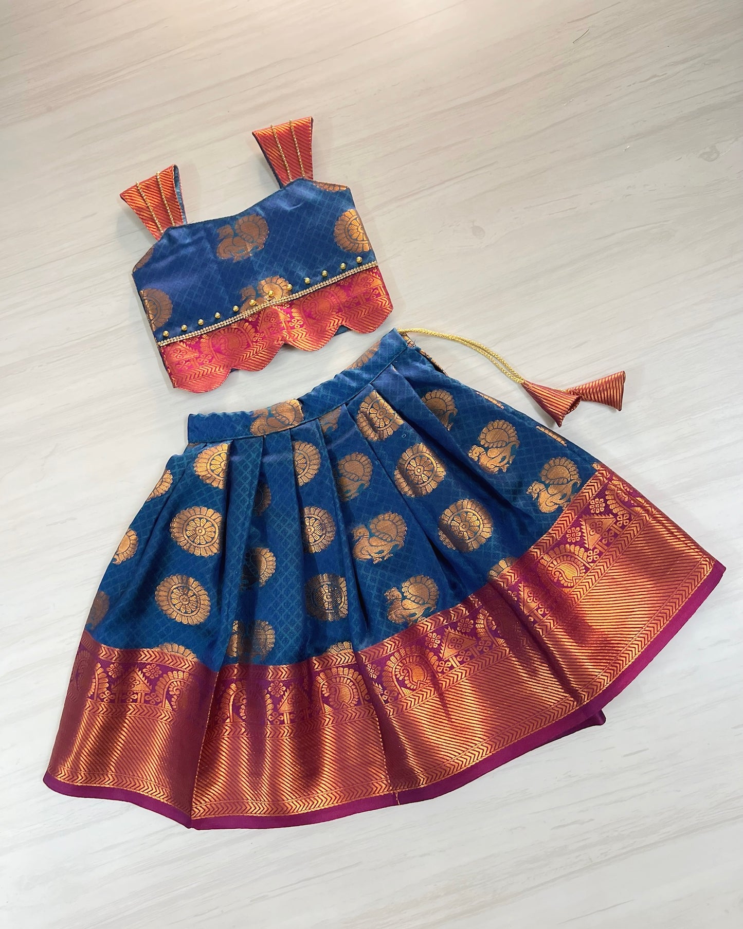 Midnight Blue With Magenta Scallop Traditional Lehenga Set
