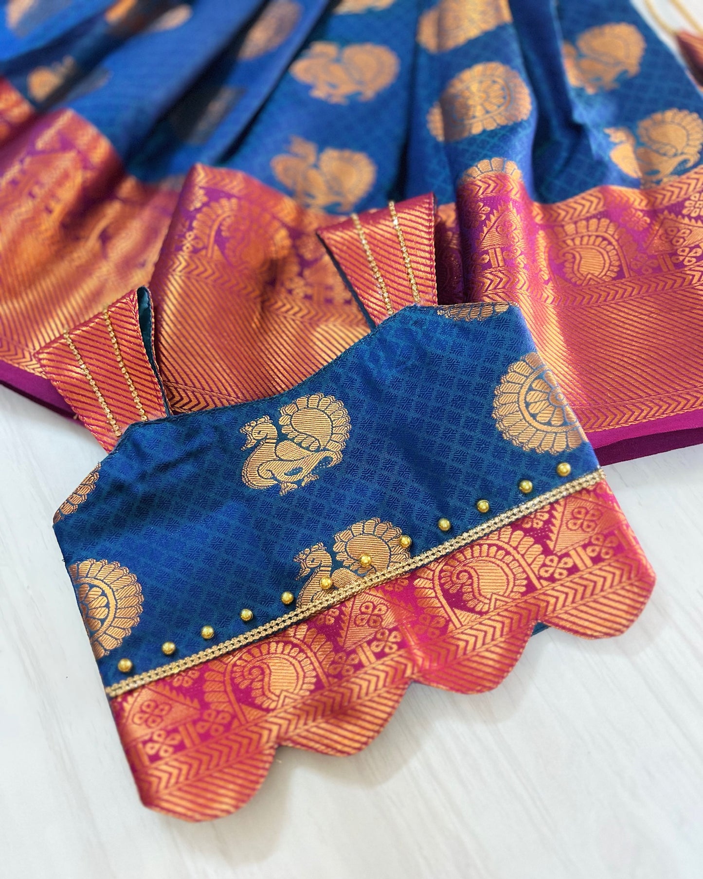 Midnight Blue With Magenta Scallop Traditional Lehenga Set