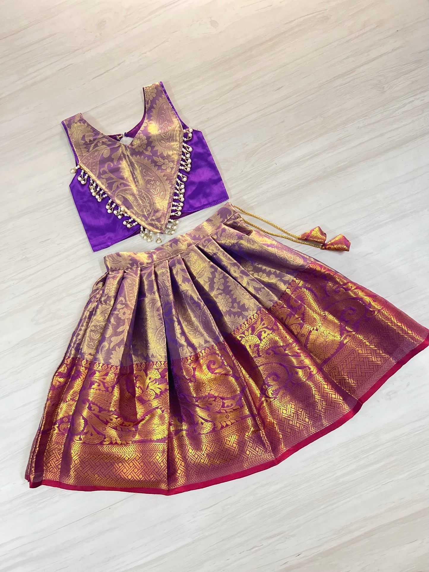 Purple Sky Modern Back Pearl Embellished Lehenga Set