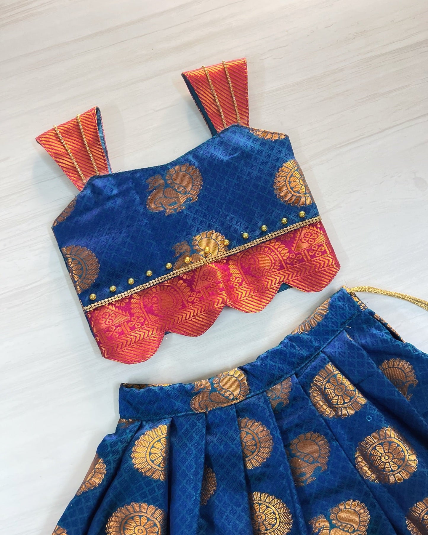 Midnight Blue With Magenta Scallop Traditional Lehenga Set