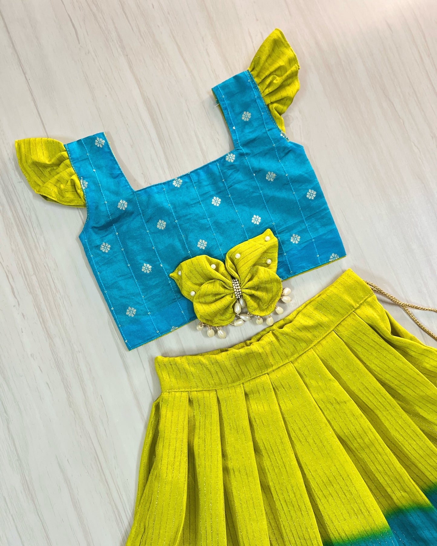 Springtime Butterfly Joyful Lehenga Set With Cute Sleeves