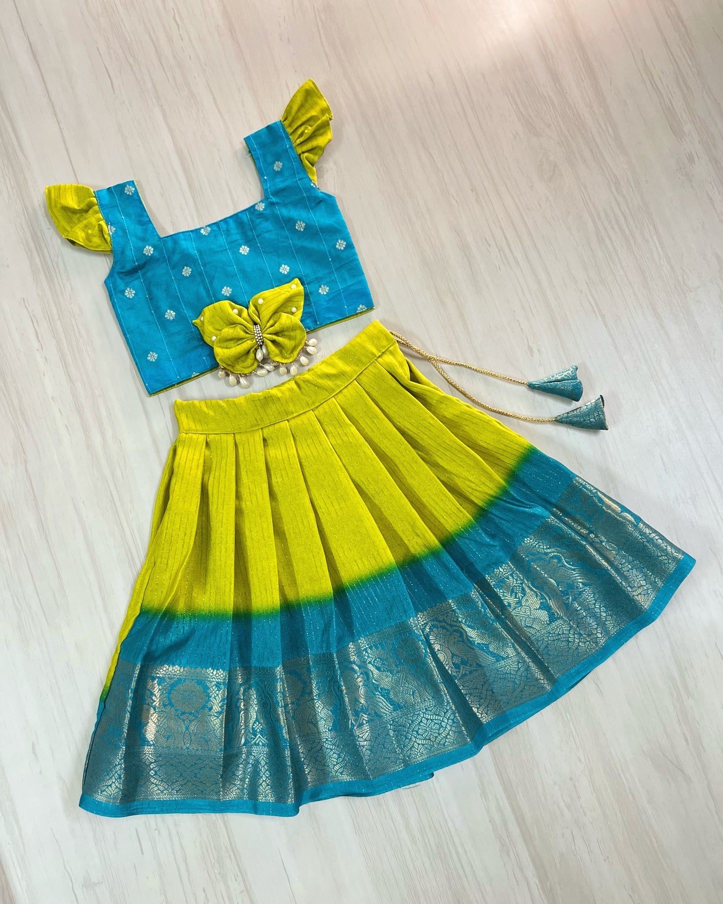 Springtime Butterfly Joyful Lehenga Set With Cute Sleeves