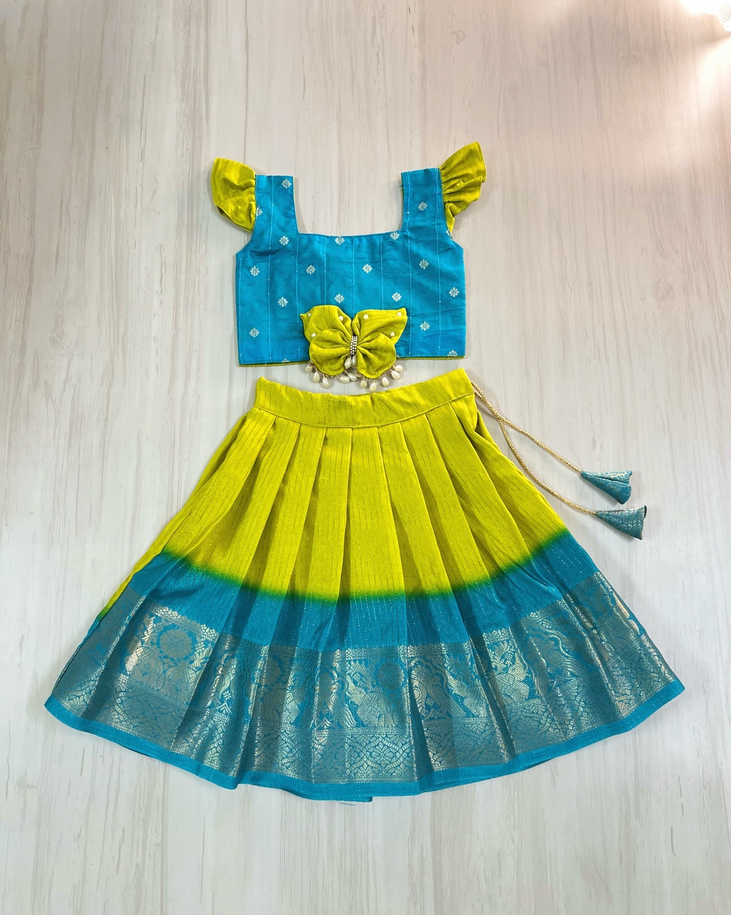 Springtime Butterfly Joyful Lehenga Set With Cute Sleeves