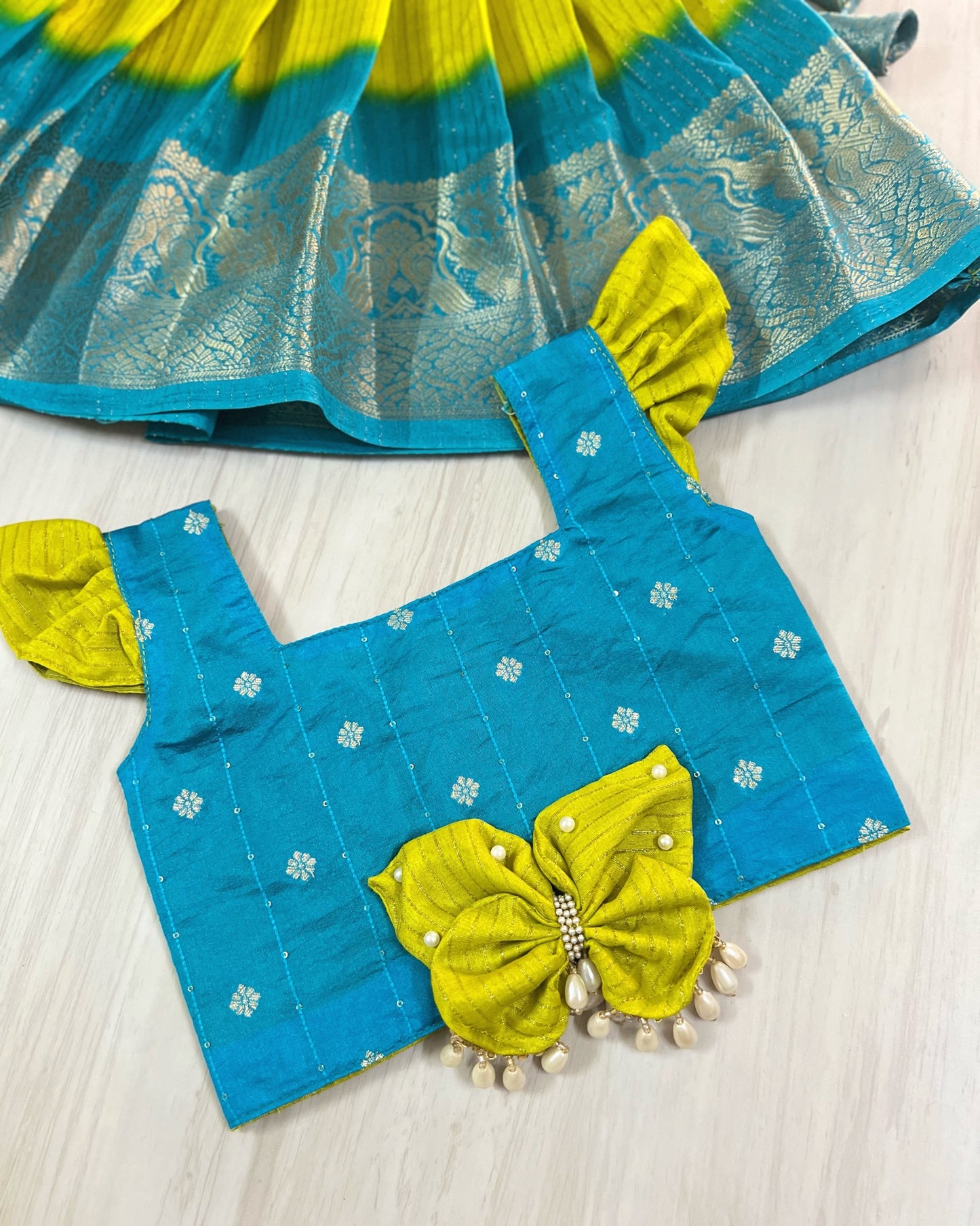 Springtime Butterfly Joyful Lehenga Set With Cute Sleeves