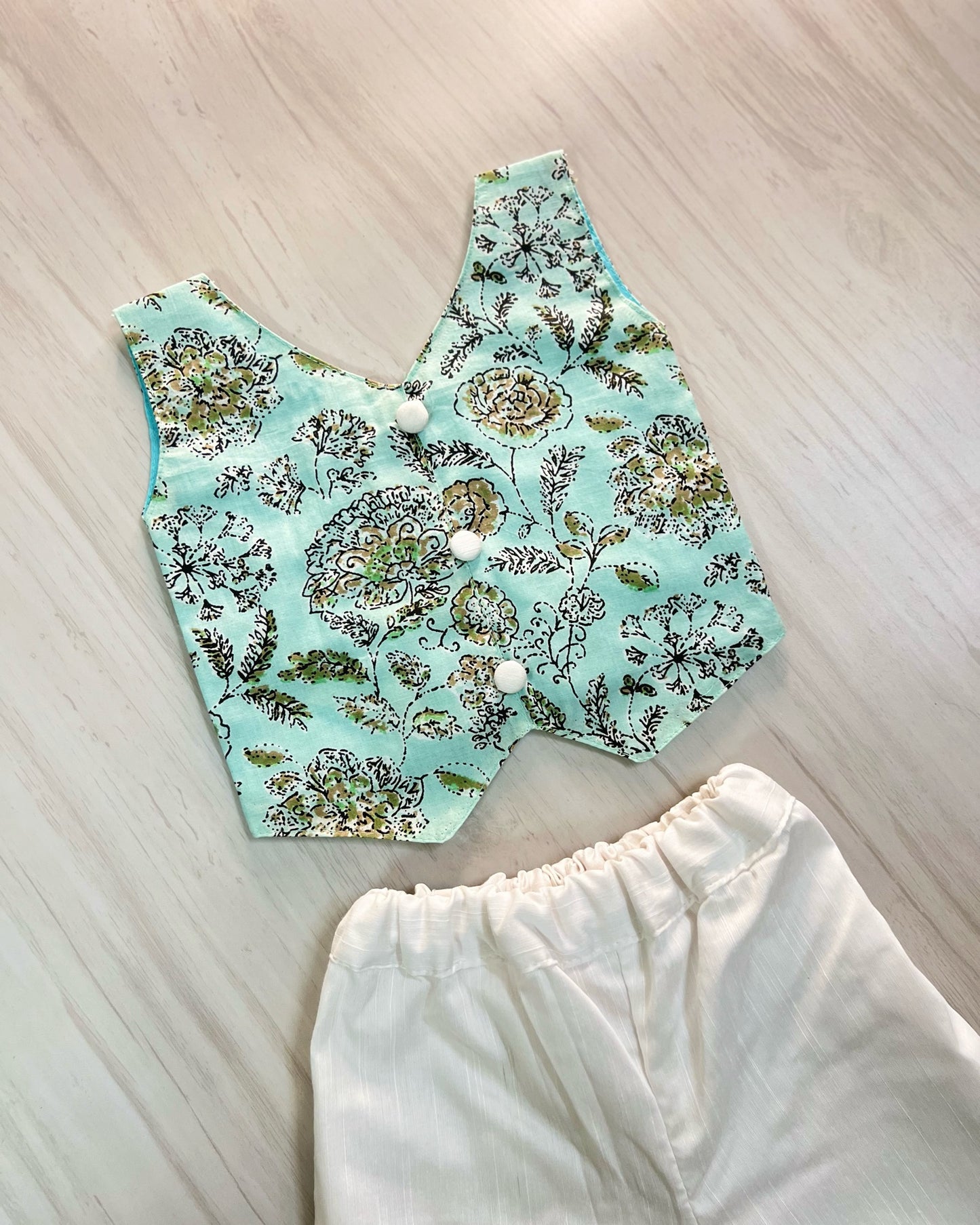 Calming Blue Soft Cotton Top With White Pants