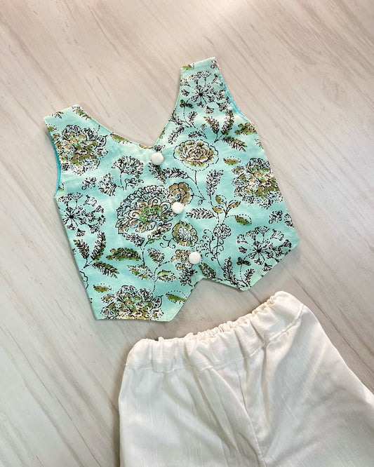 Calming Blue Soft Cotton Top With White Pants