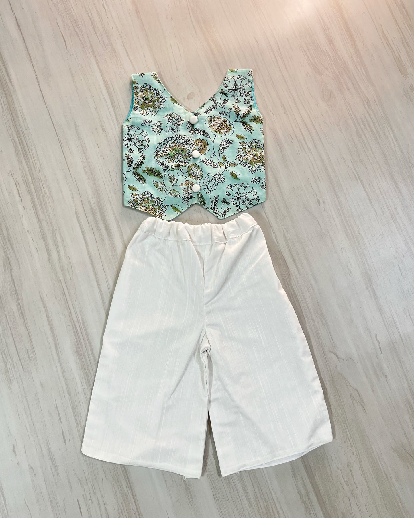 Calming Blue Soft Cotton Top With White Pants