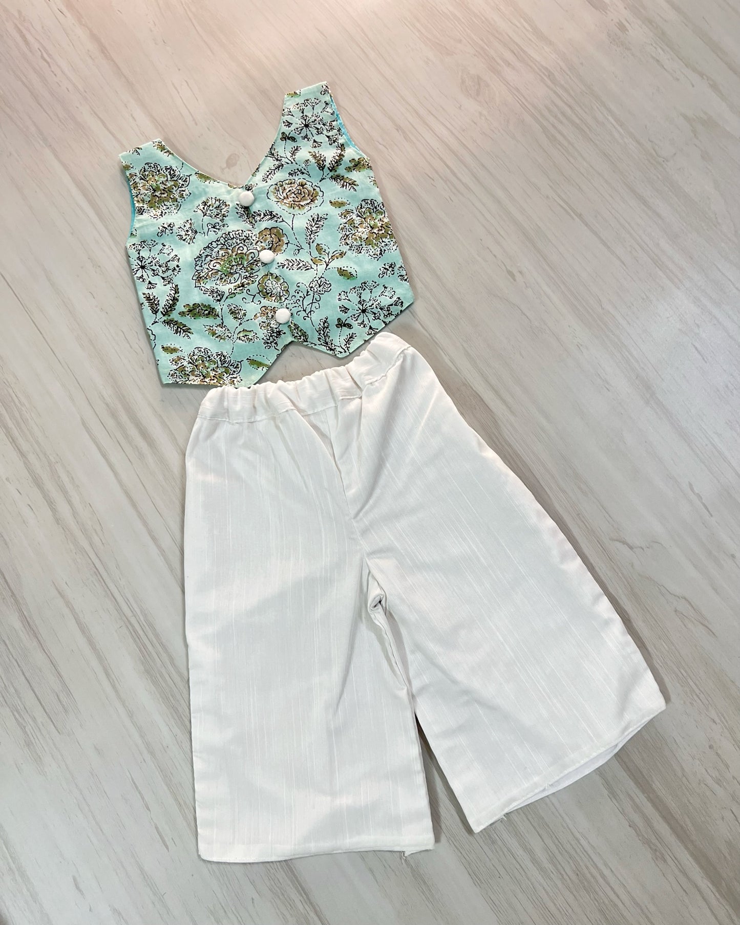 Calming Blue Soft Cotton Top With White Pants