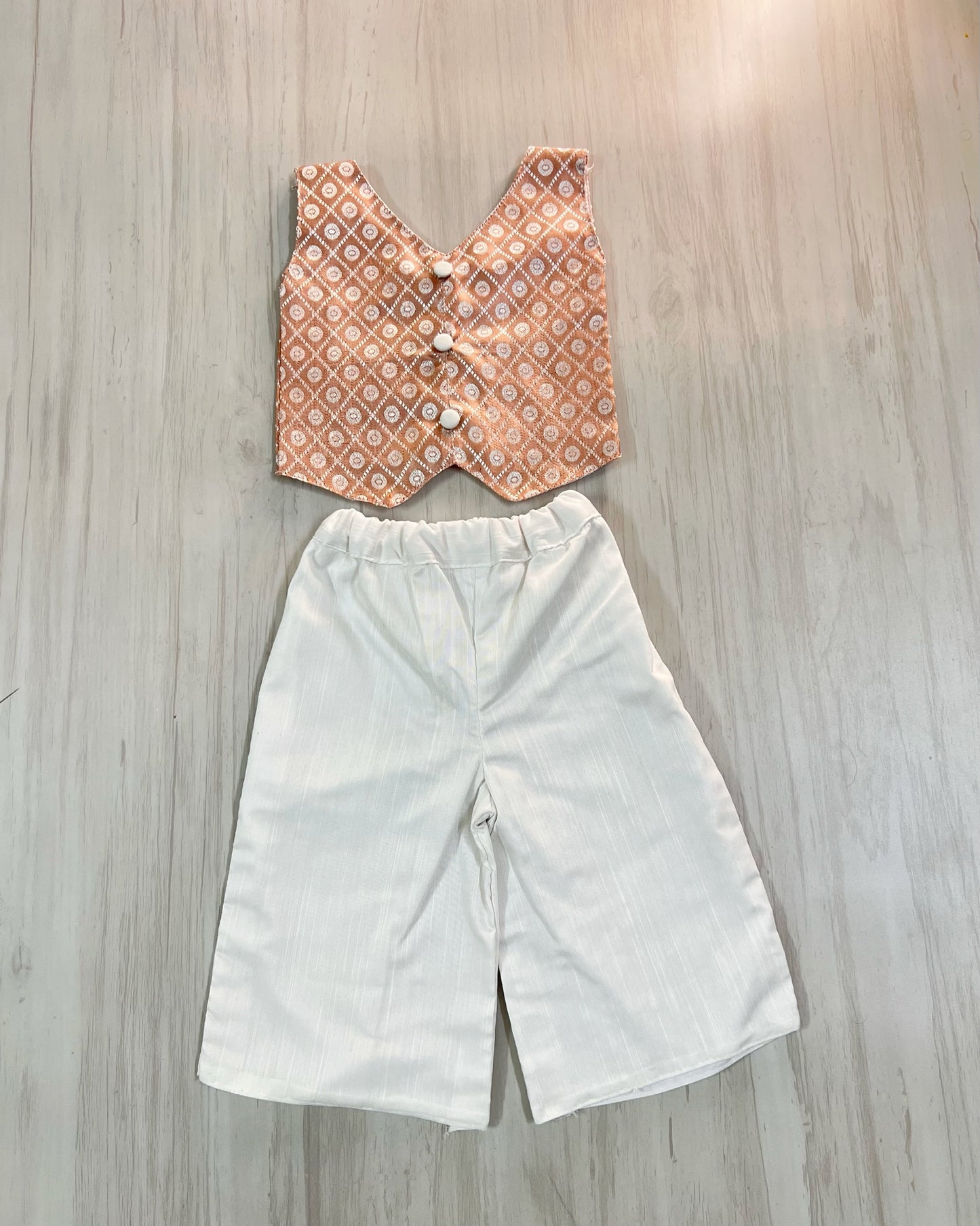 Subtle Salmon Soft Cotton Top With White Pants