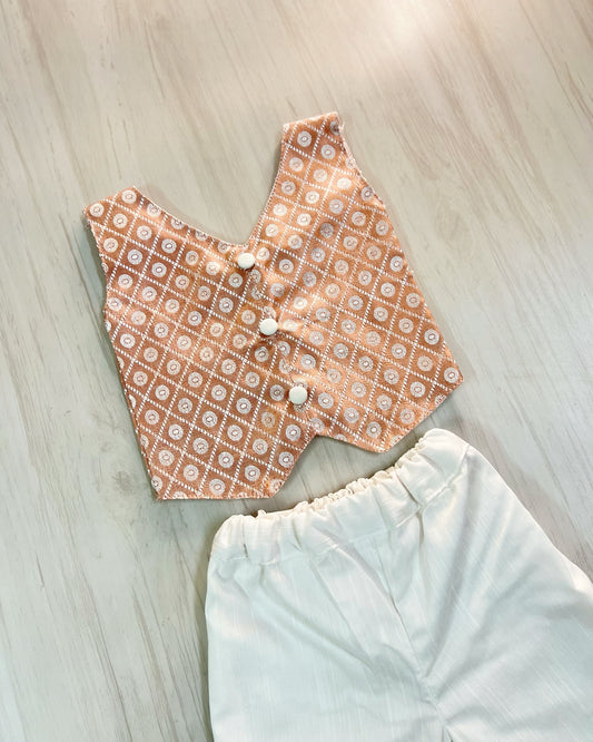 Subtle Salmon Soft Cotton Top With White Pants