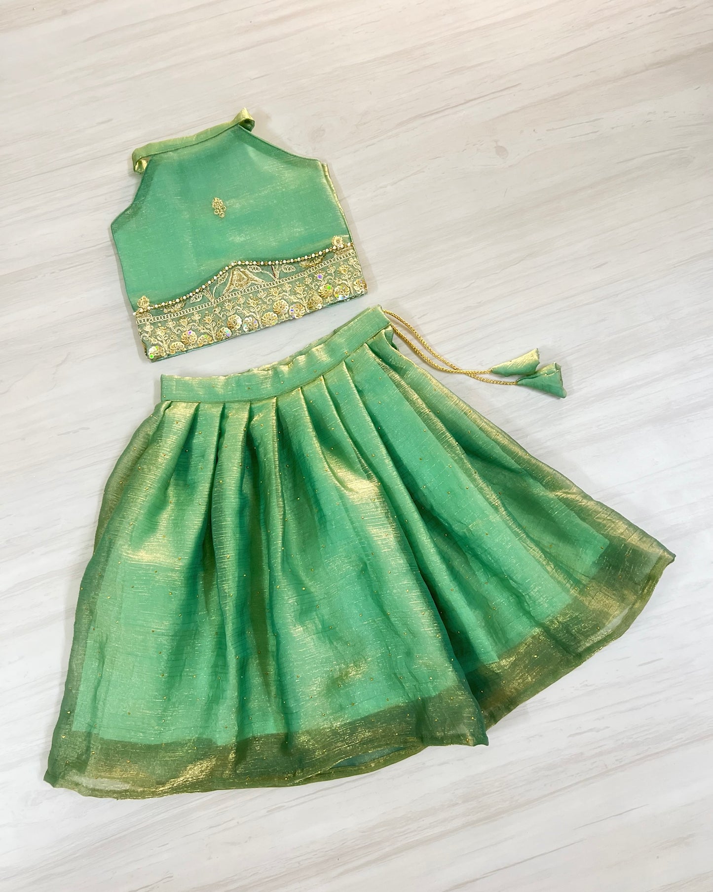 Cool Turquoise Intricate Embroidered Halter Neck Lehenga Set