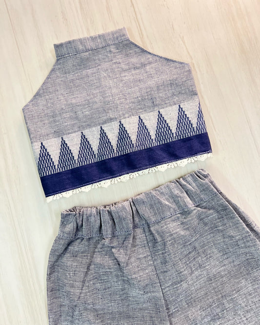 Grey Halter Neck Classical Print Soft Cotton Set