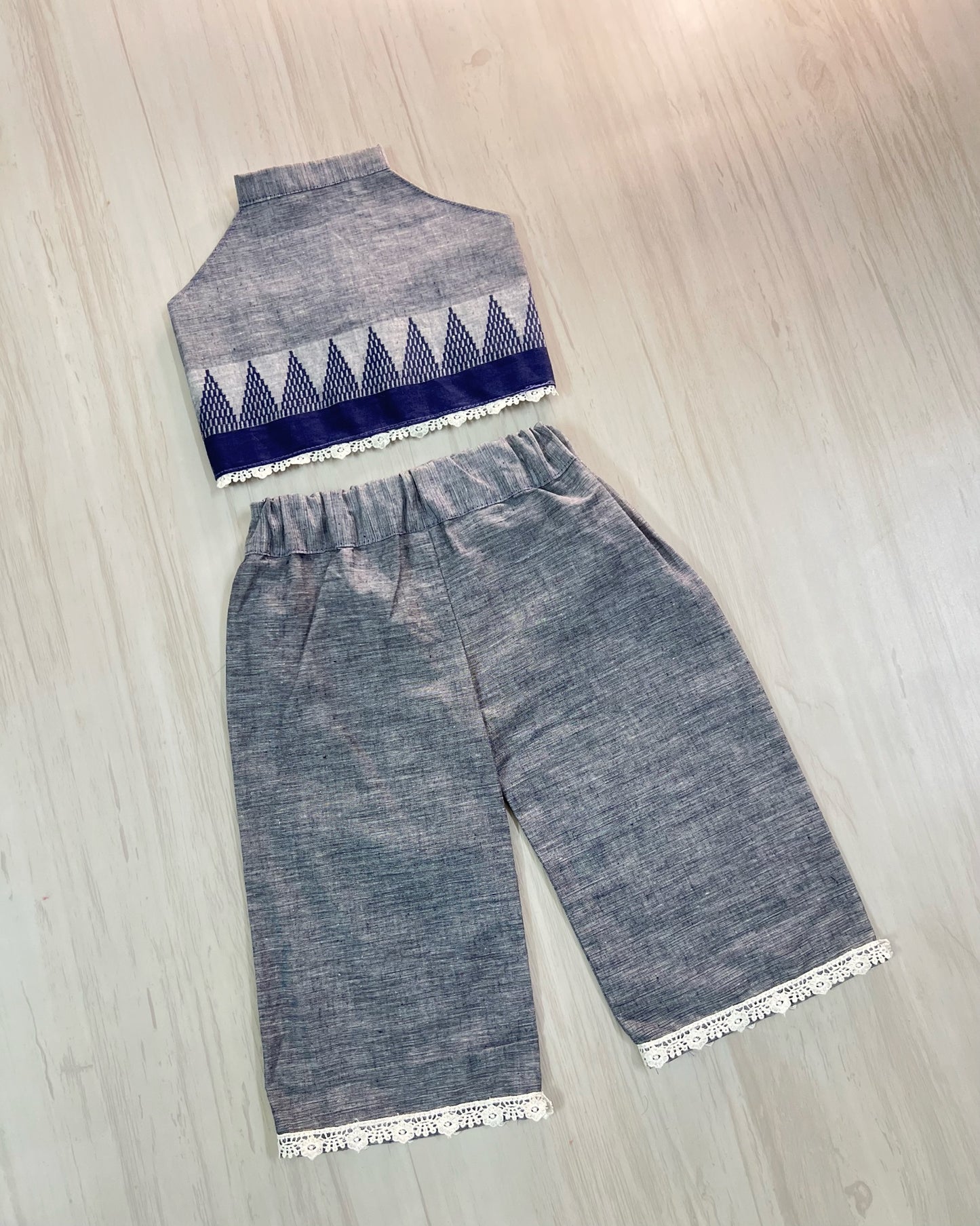 Grey Halter Neck Classical Print Soft Cotton Set