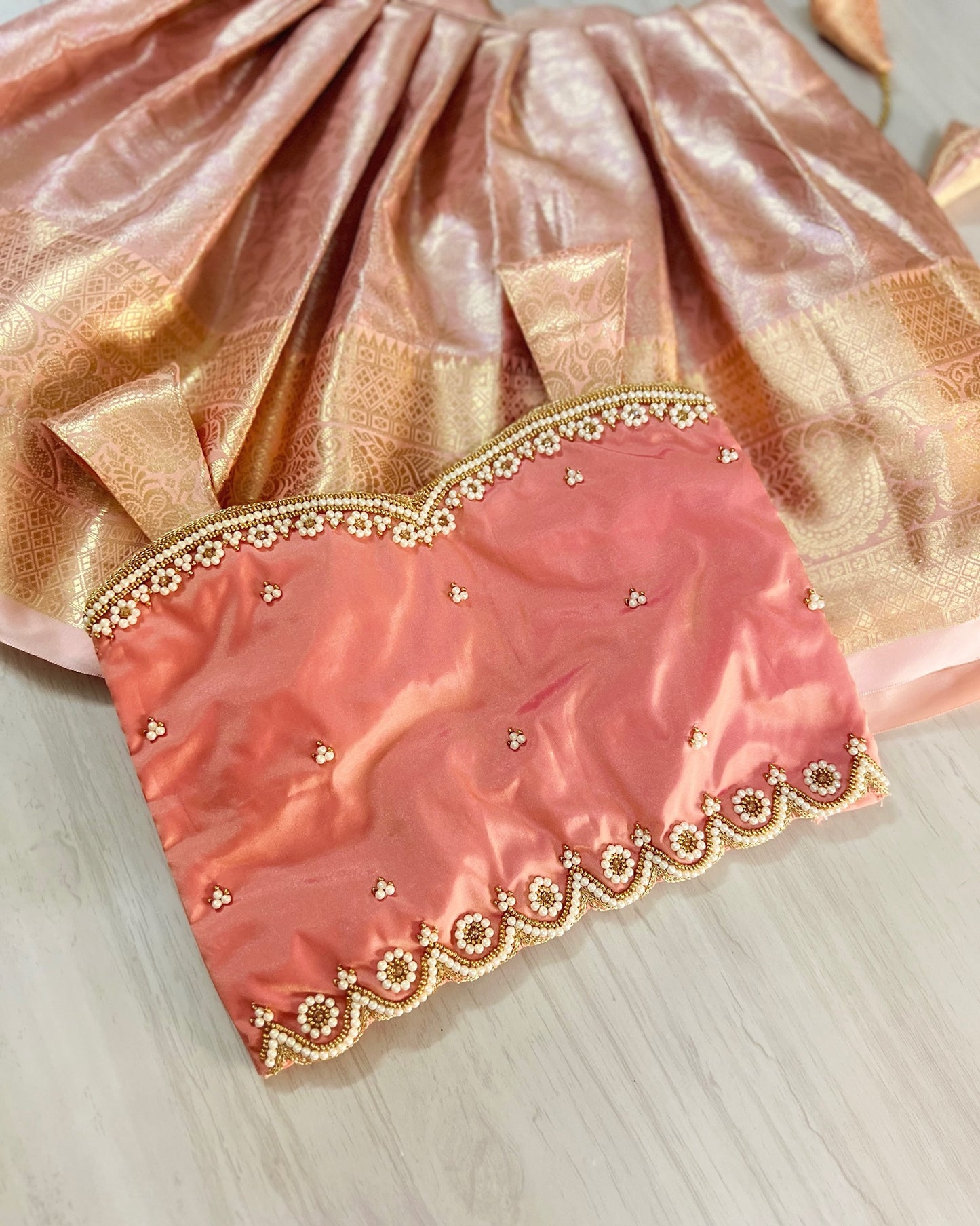 Festive Flamingo Pink Pearl Embellished Grand Aari Lehenga Set