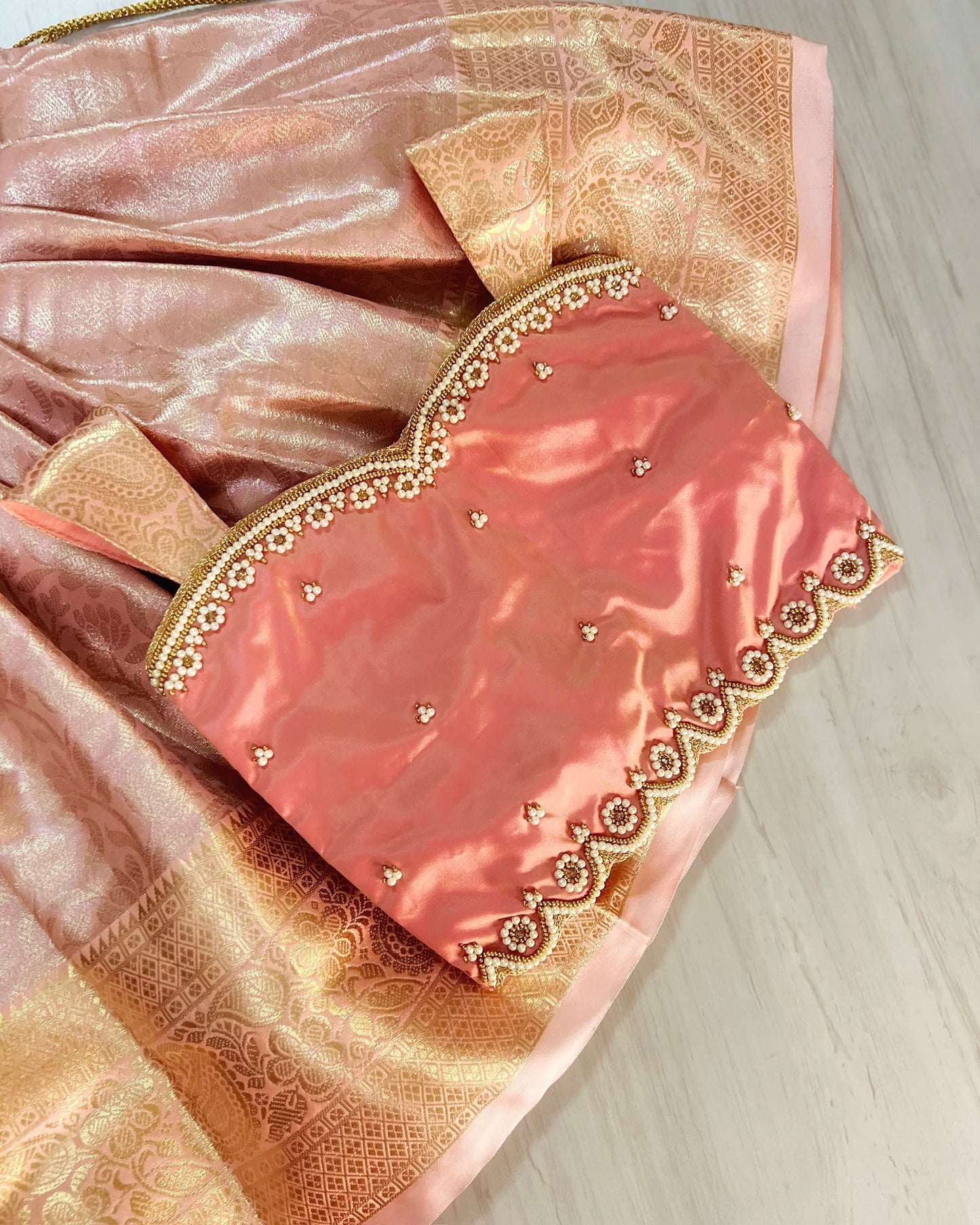 Festive Flamingo Pink Pearl Embellished Grand Aari Lehenga Set