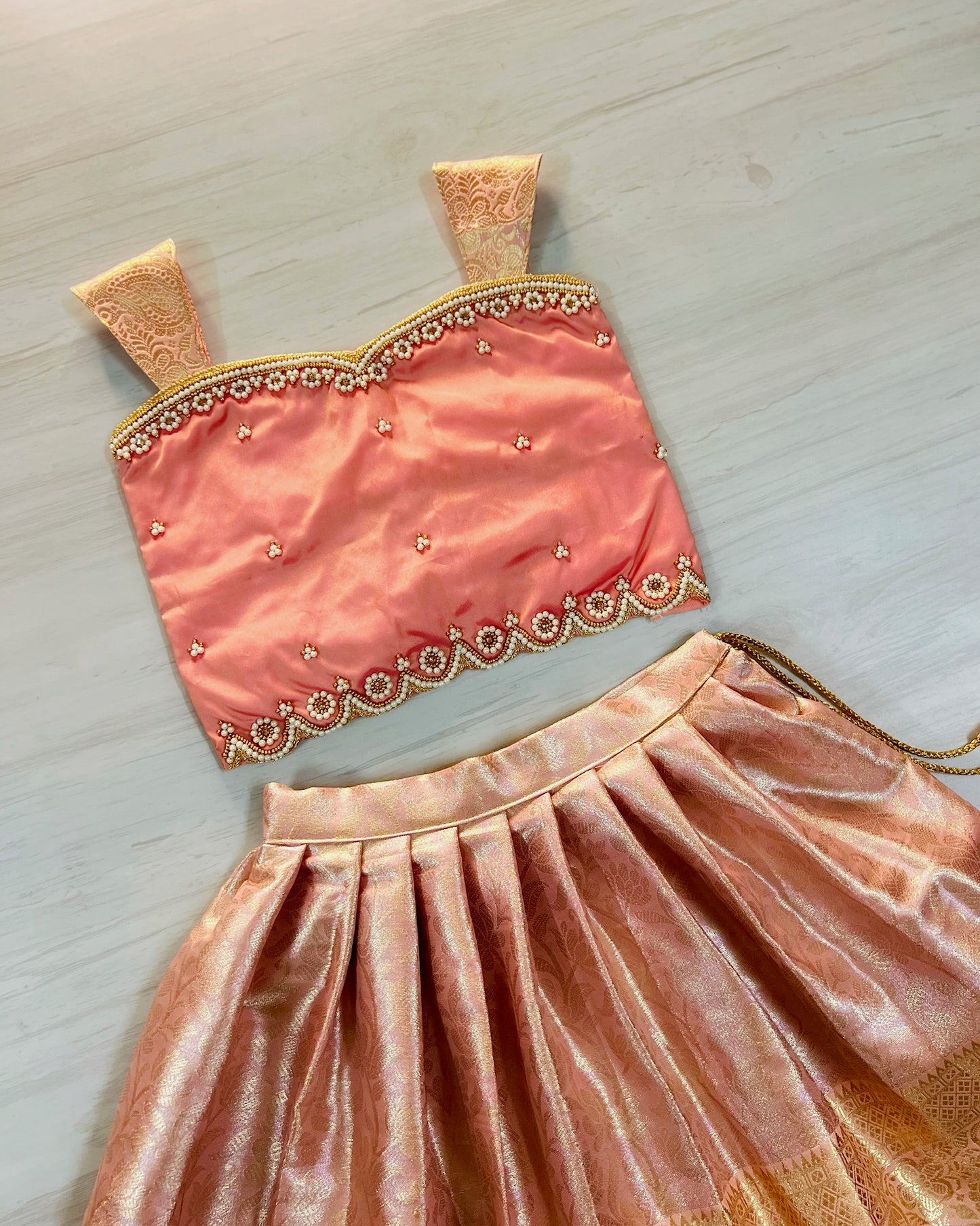 Festive Flamingo Pink Pearl Embellished Grand Aari Lehenga Set