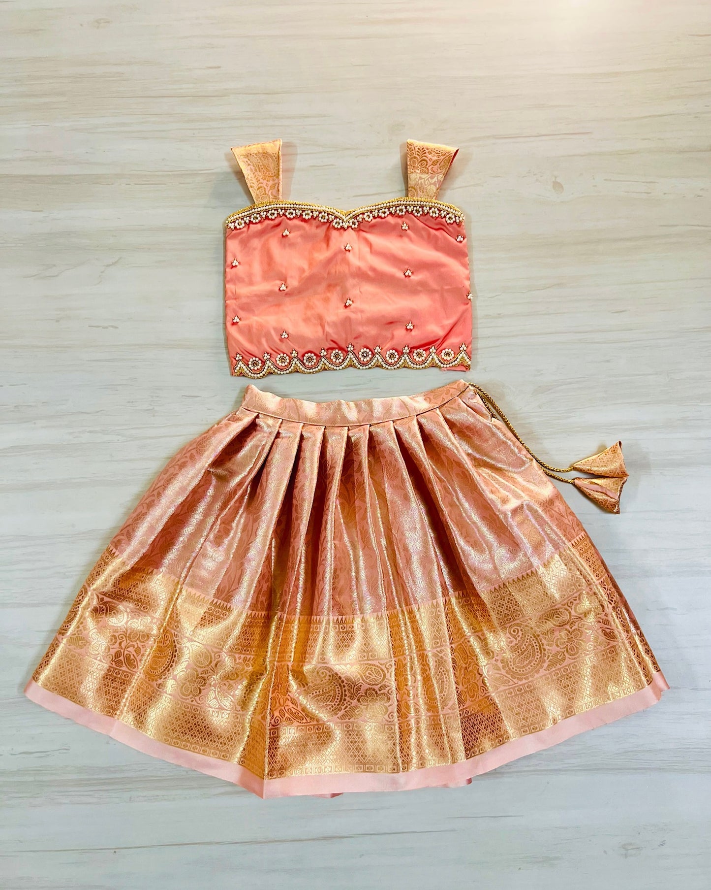 Festive Flamingo Pink Pearl Embellished Grand Aari Lehenga Set