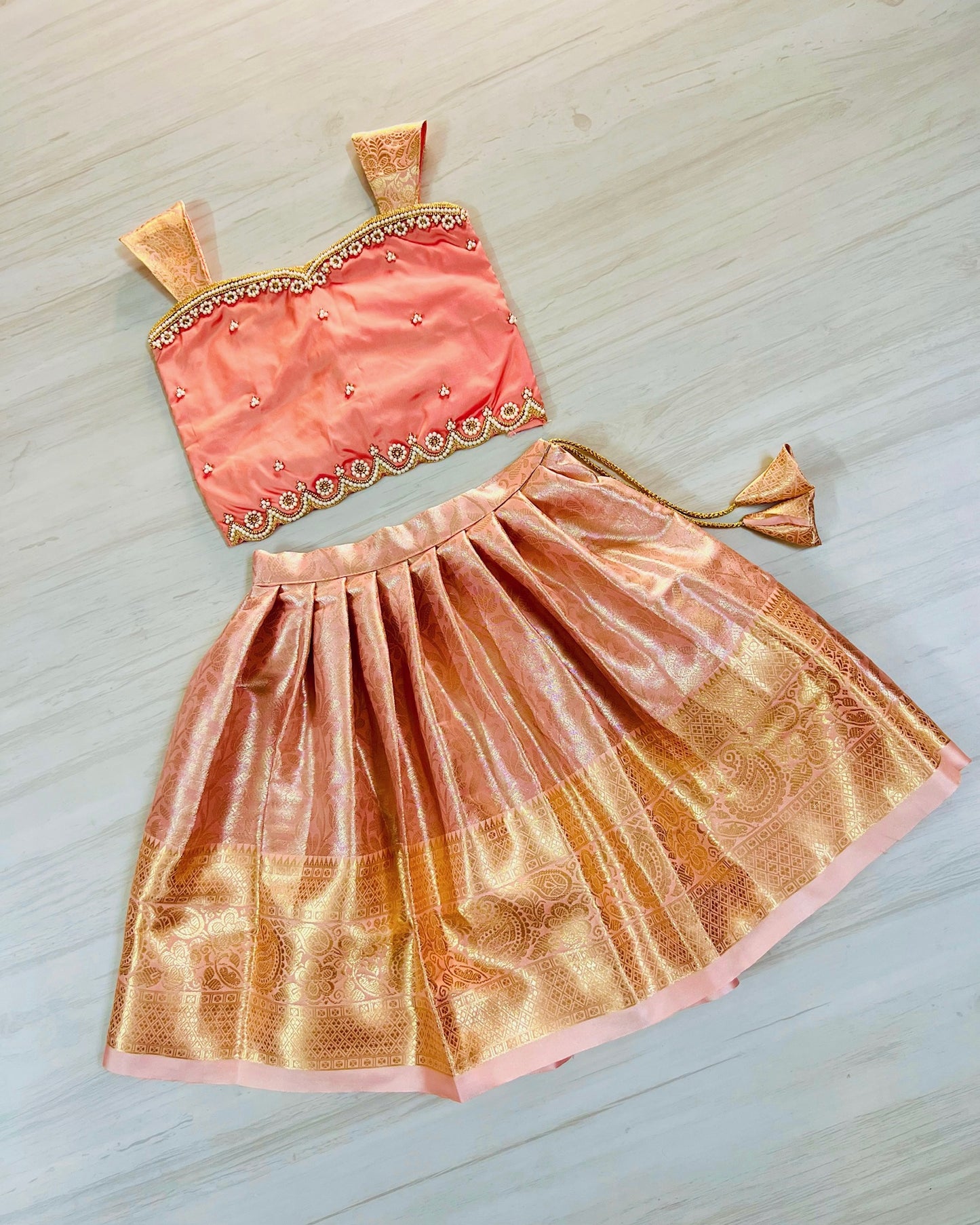 Festive Flamingo Pink Pearl Embellished Grand Aari Lehenga Set