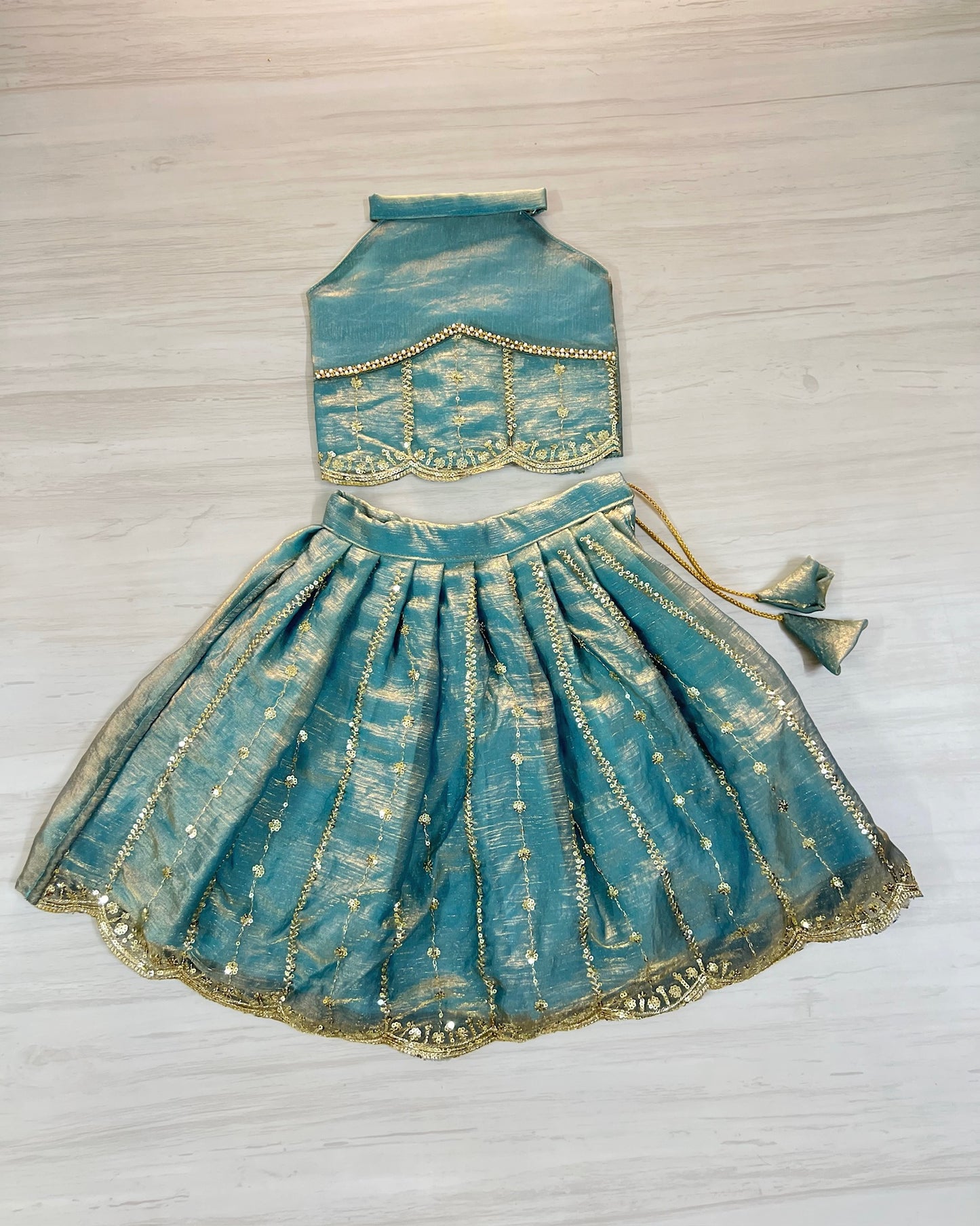Calming Cerulean Blue Embroidered Halter Neck Lehenga Set