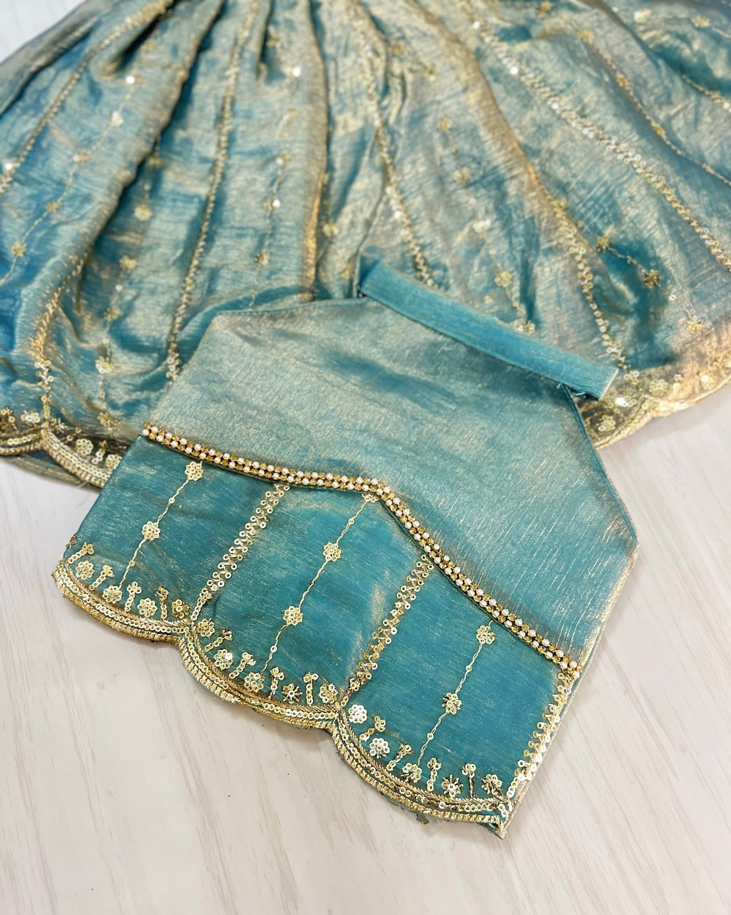 Calming Cerulean Blue Embroidered Halter Neck Lehenga Set
