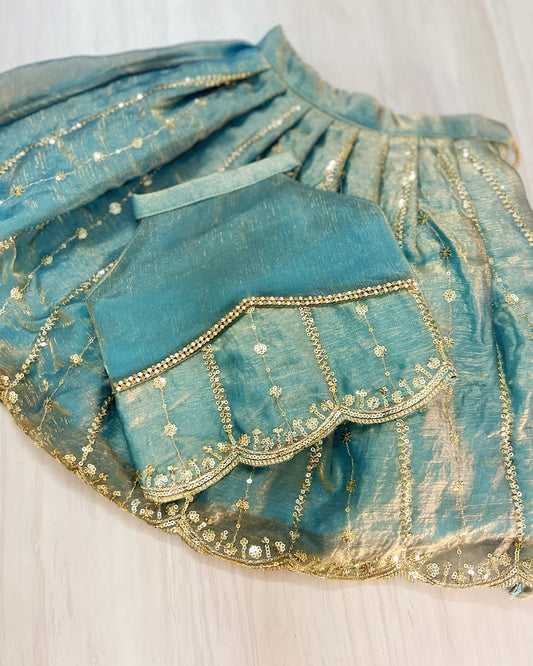 Calming Cerulean Blue Embroidered Halter Neck Lehenga Set