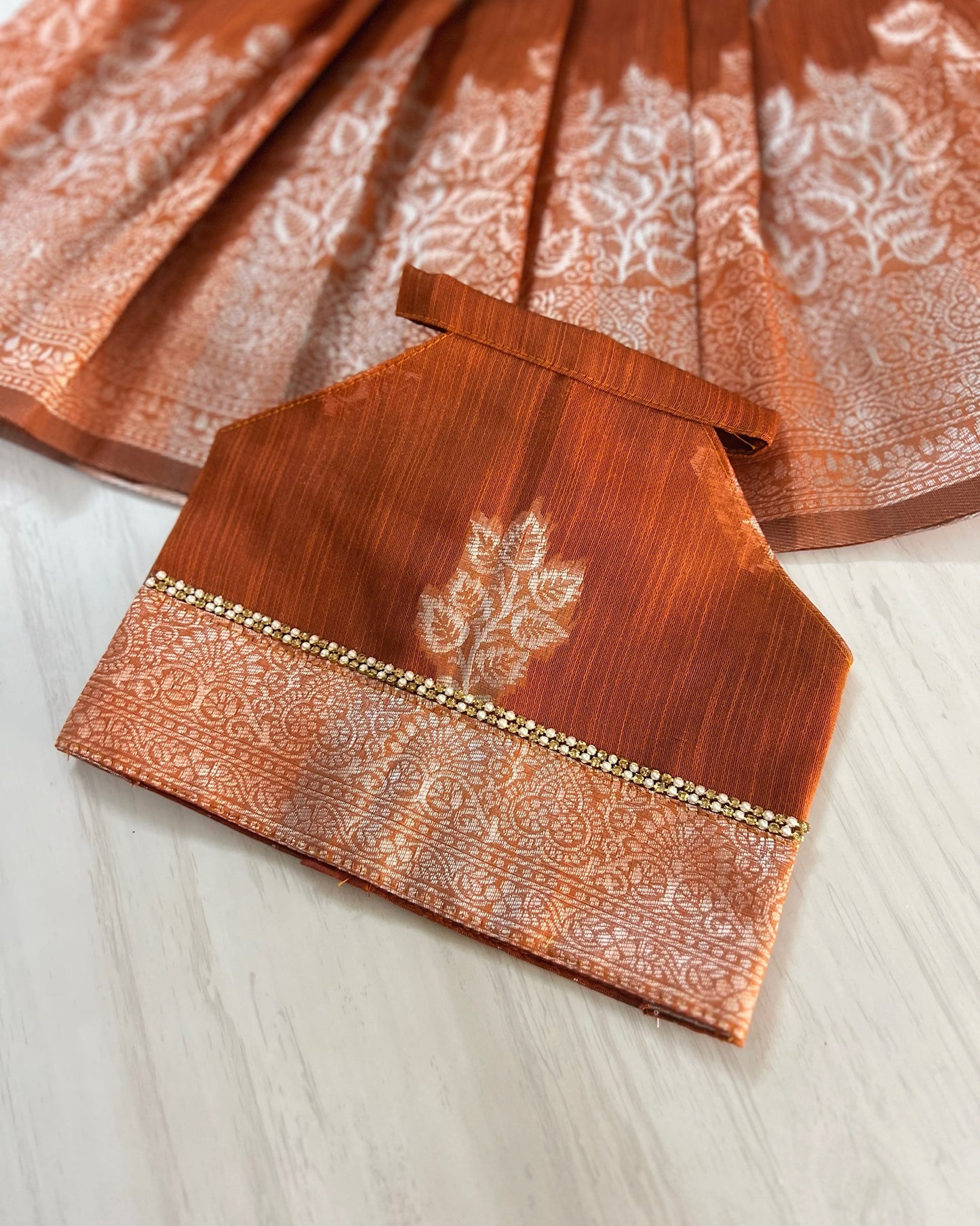 Rare Amber Leafy Print Halter Neck Lehenga Set