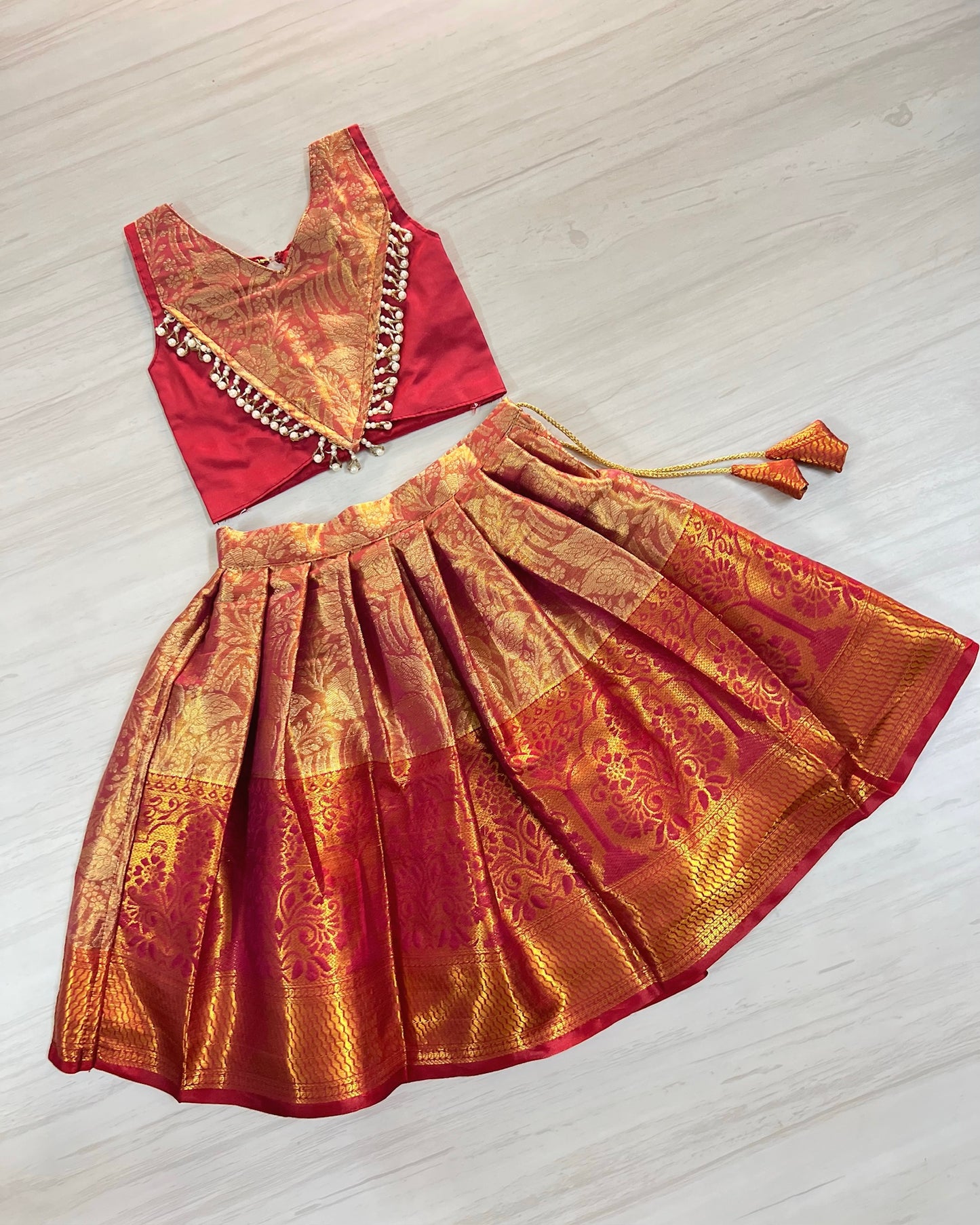 Vintage Maroon Modern Back Pearl Embellished Lehenga Set