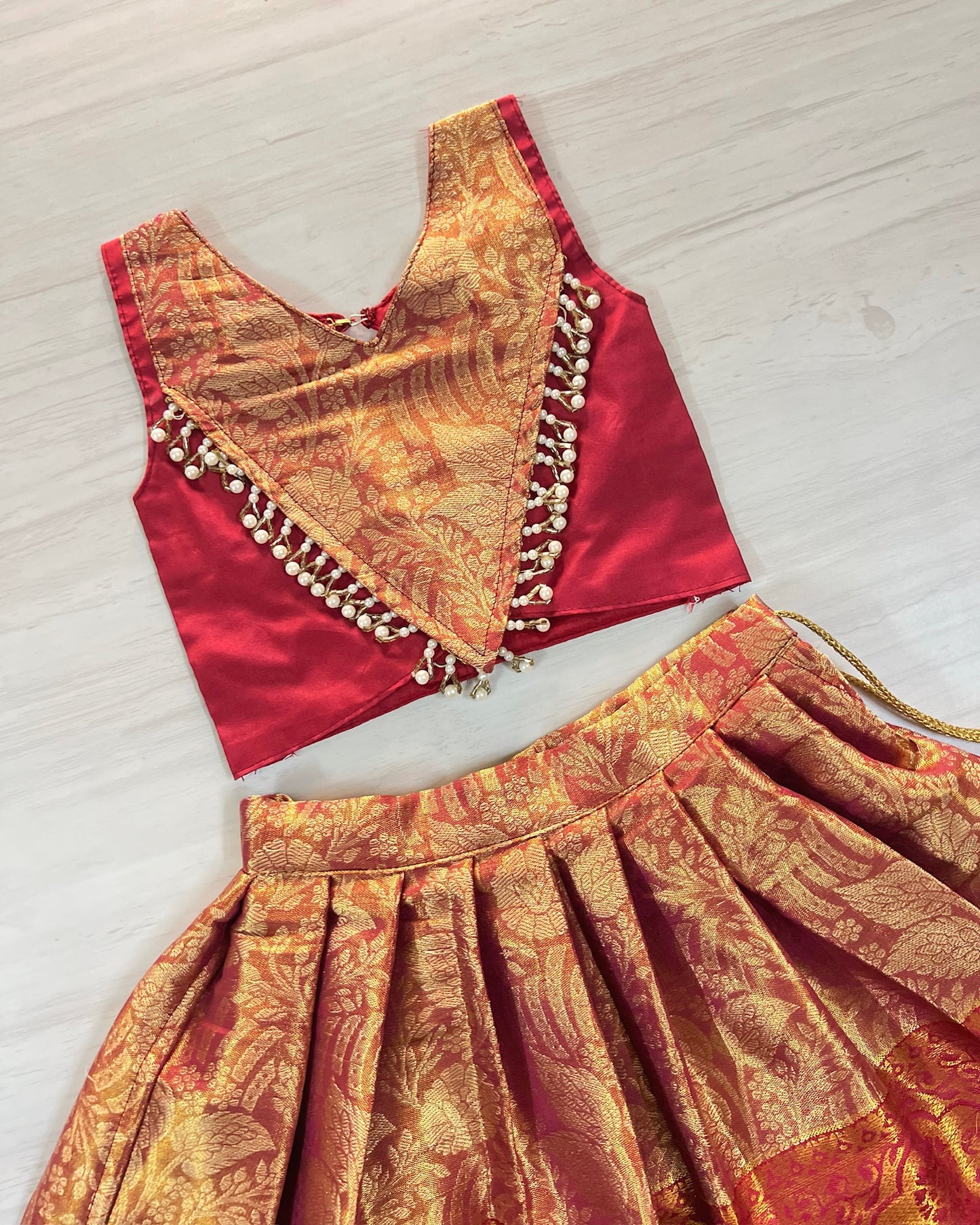 Vintage Maroon Modern Back Pearl Embellished Lehenga Set