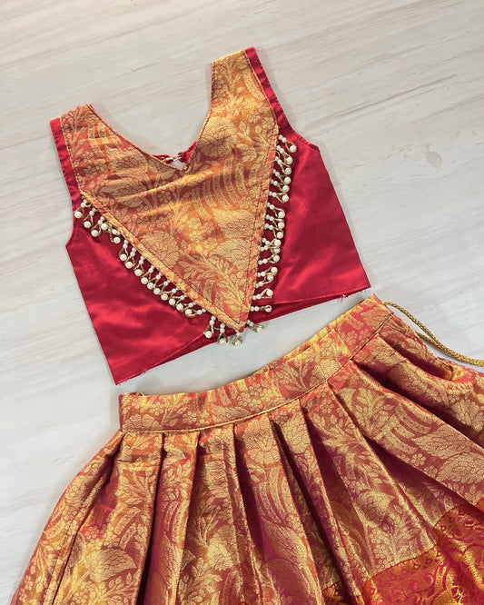 Vintage Maroon Modern Back Pearl Embellished Lehenga Set