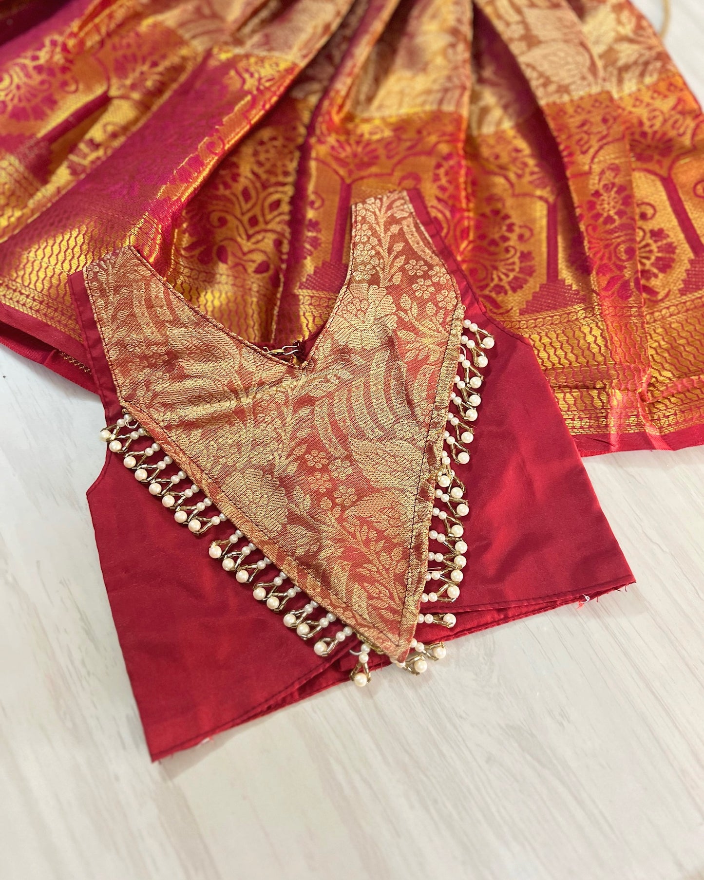 Vintage Maroon Modern Back Pearl Embellished Lehenga Set