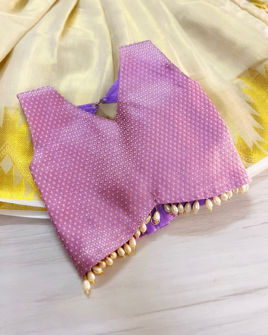 Elegant Lavender With Kerala Style White Cotton Skirt
