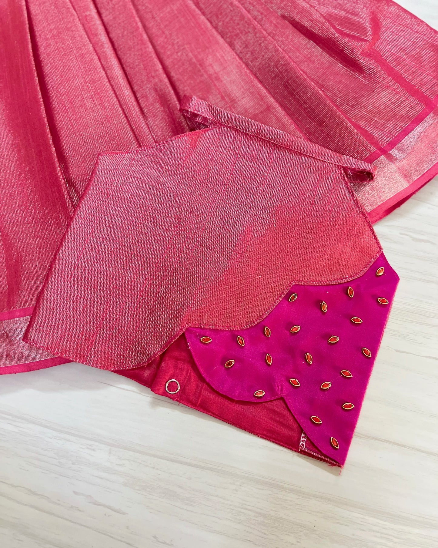 Pink Bubble Sparkly Halter Neck Scalloped Silk Lehenga Set
