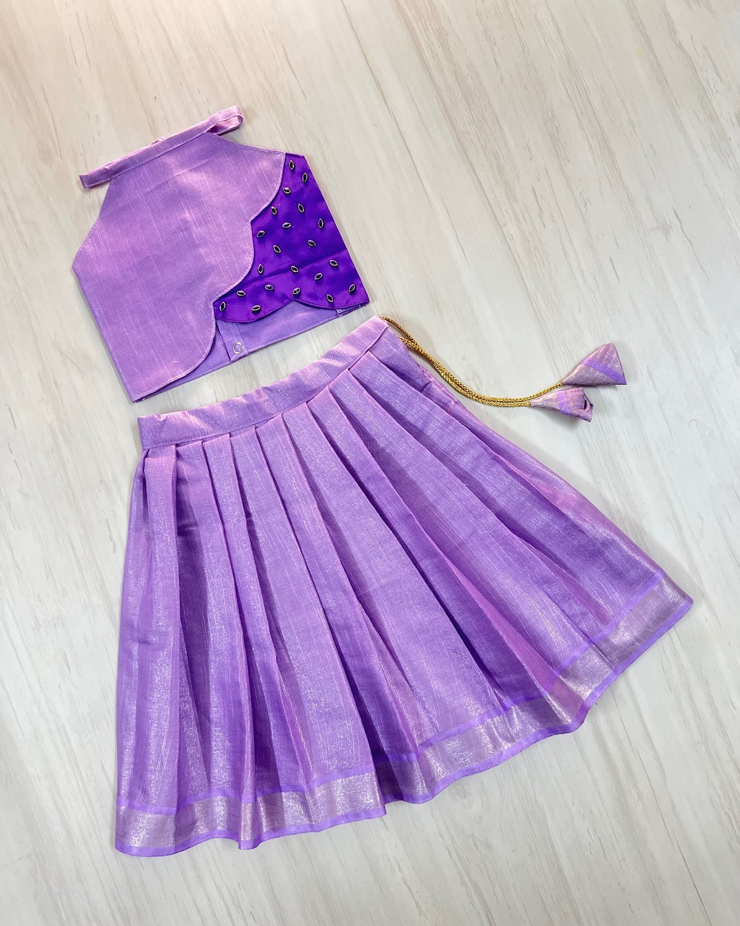 Amethyst Sparkle Halter Neck Scalloped Silk Lehenga Set