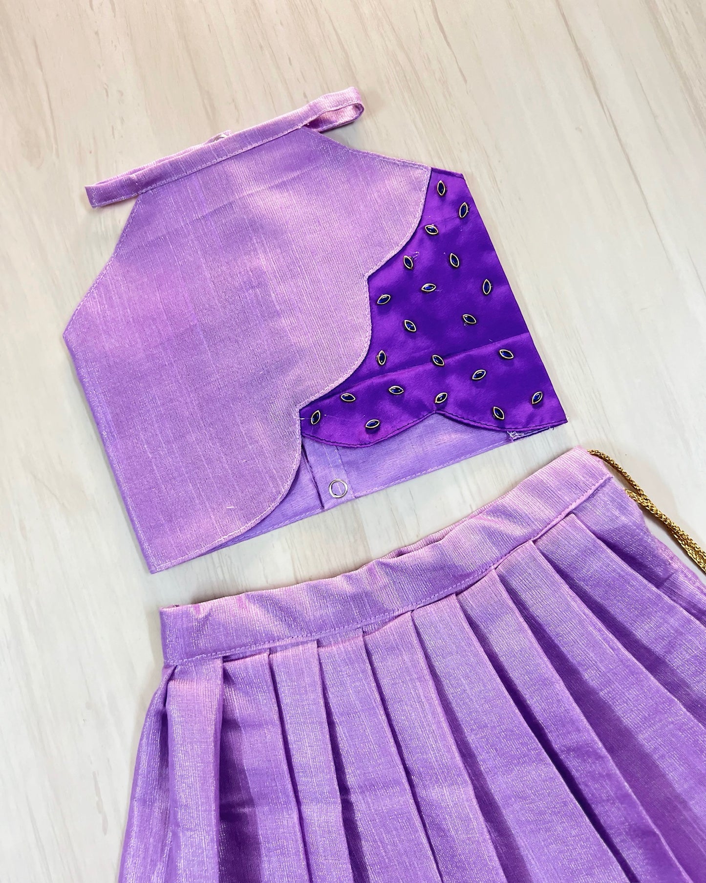 Amethyst Sparkle Halter Neck Scalloped Silk Lehenga Set